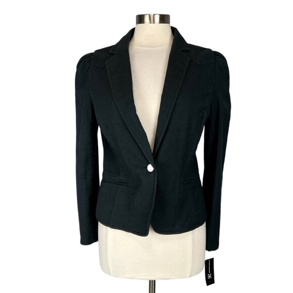 INC International Concepts Womens Black Puff Shoulder Blazer One Button size M - Picture 1 of 13